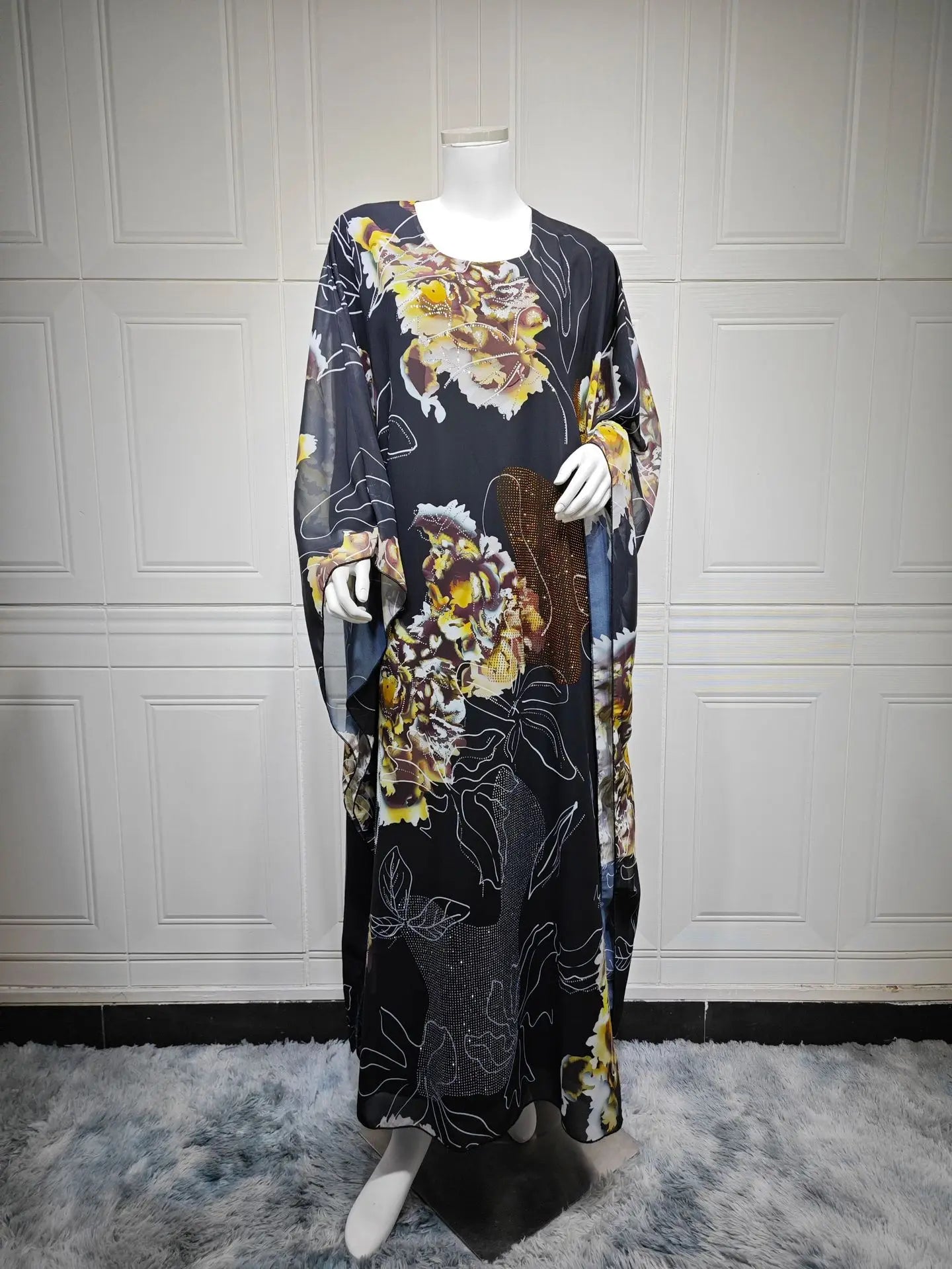 Dress for Women Chiffon Diamond Party Abaya Dresses Arab Long Robe Kaftan Jalabiya