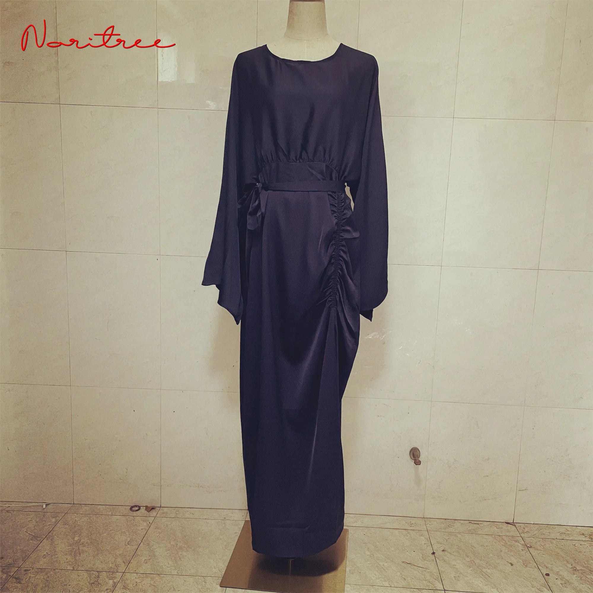 Ramadan Eid Djellaba Feminine Muslim Dress Dubai Shiny Soft Silky Abaya Dubai Turkey Muslim Islam Abayas Robe with belt WY805