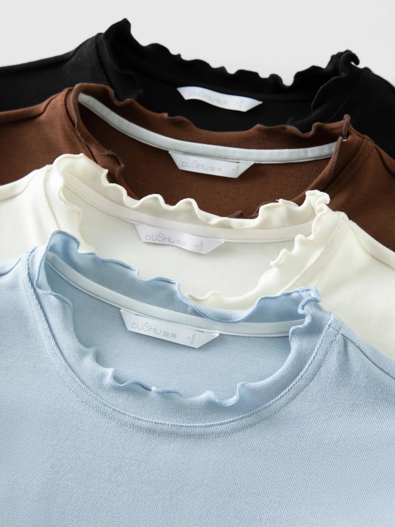 DUSHU Self-Heating Wool T-shirts Half-High Collar Soft Knit  Women's Longline Bralette Fall Winter Curvy Solid Color Pullovers