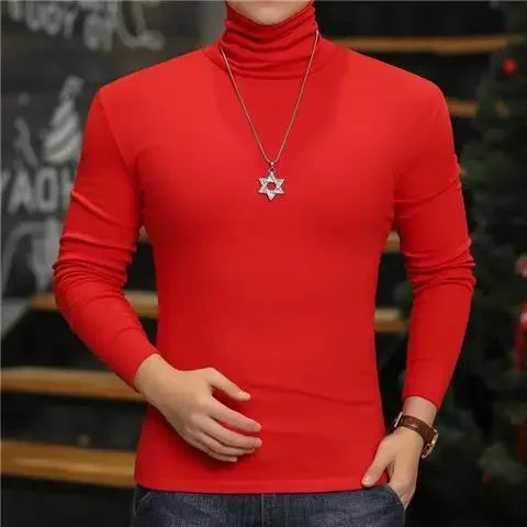 Fashion Men's Turtleneck T-Shirts Casual Autumn Winter High Collar New Slim Long Sleeve Stretch Model Undershirt Plus Size Tees