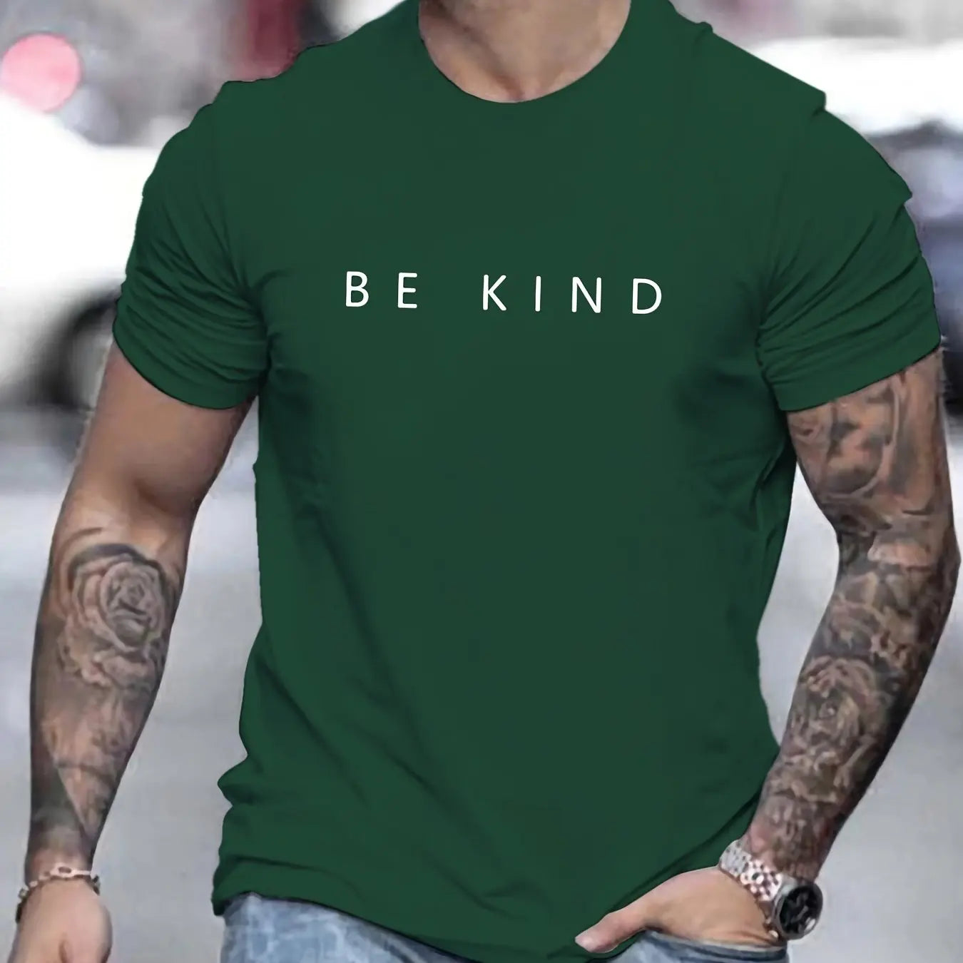 Men's Summer Loose Fit  100 Cotton be Kind Print T-shirt Tops O-neck Pactwork