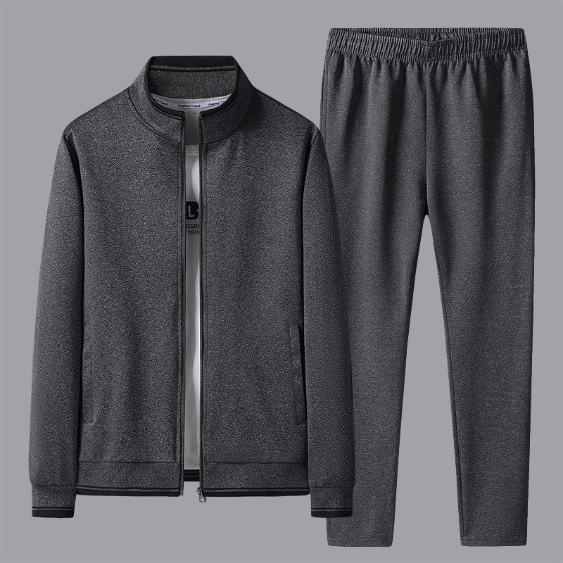Men's Sports Suit Casual Outdoor Solid Color Versatile Stand Up Collar Top Jacket Gray Plus Size Middle-aged Men Clothing L-5XL