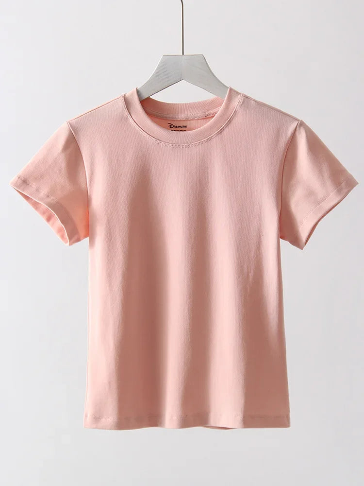 Exquisite Short T Shirts For Women Summer O Neck Slim Cotton Top Tees Streetwear Short Sleeve White Elastic Women's T-shirt Black