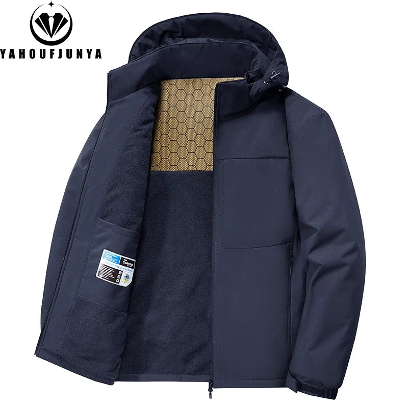 Winter Men Fleece Warm jacket Outdoor Windproof Detachable Hooded Jacket Men  Waterproof