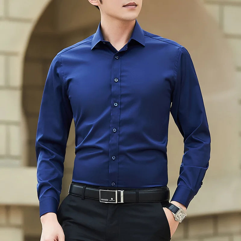 Men Solid Color Shirt Casual White Long Sleeve Shirt