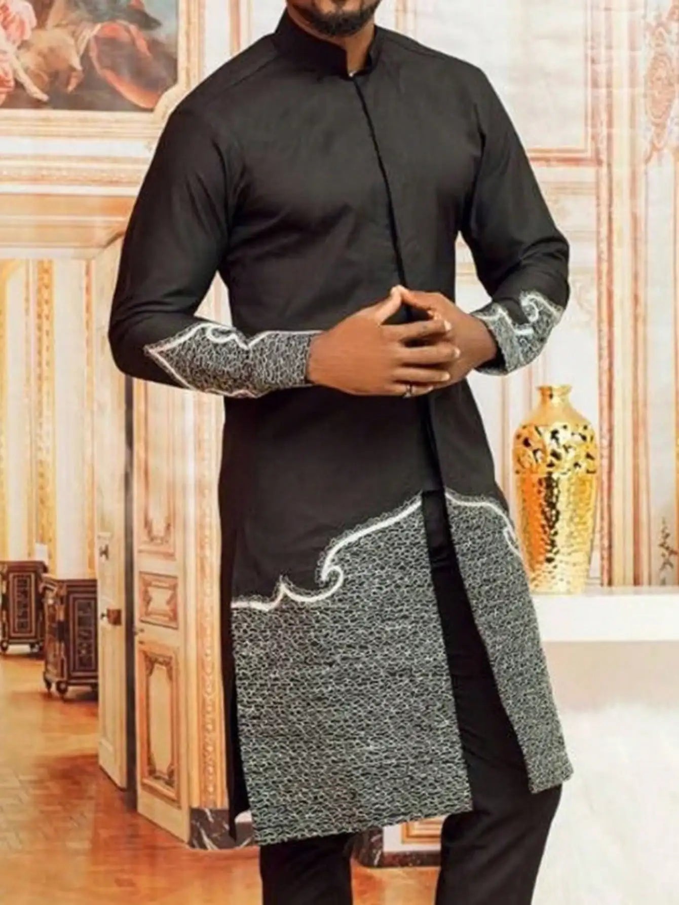 Mans Tracksuits Suits Set Kaftan Embroidered Long Sleeve Tops Pants 2Pcs Set Outfits Wedding Wear African Ethnic Casual Clothing