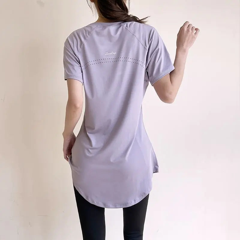 Women's Yoga Fitness Sport T-shirt  Mid-Length Qui-Dry Breathable plus Size Summer Thinning Top Polyester