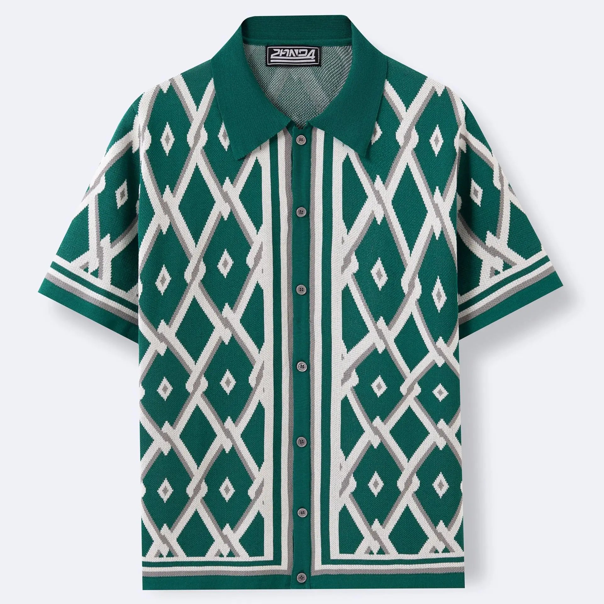 Knitted Shirt Print T Shirts Short Sleeve Single Breasted Cardigan Men Turn Down Collar Casual Shirts Loose Casual 2025