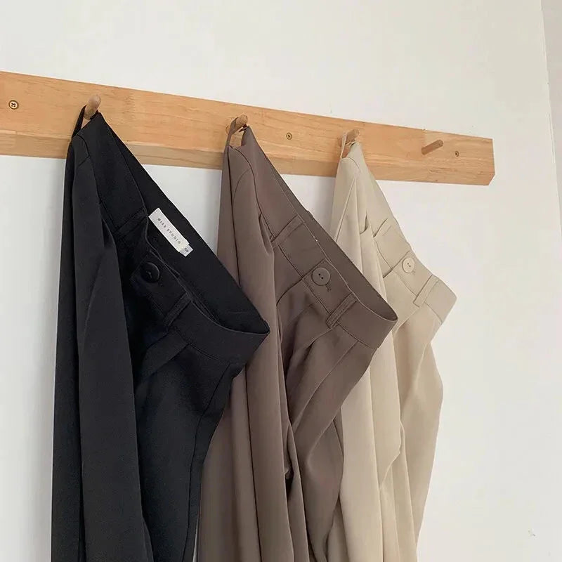 High Waist Women Suit Pants Fall Straight Office Ladies Korean Fashion Trousers Casual Button Loose Female Black Pants New 2025