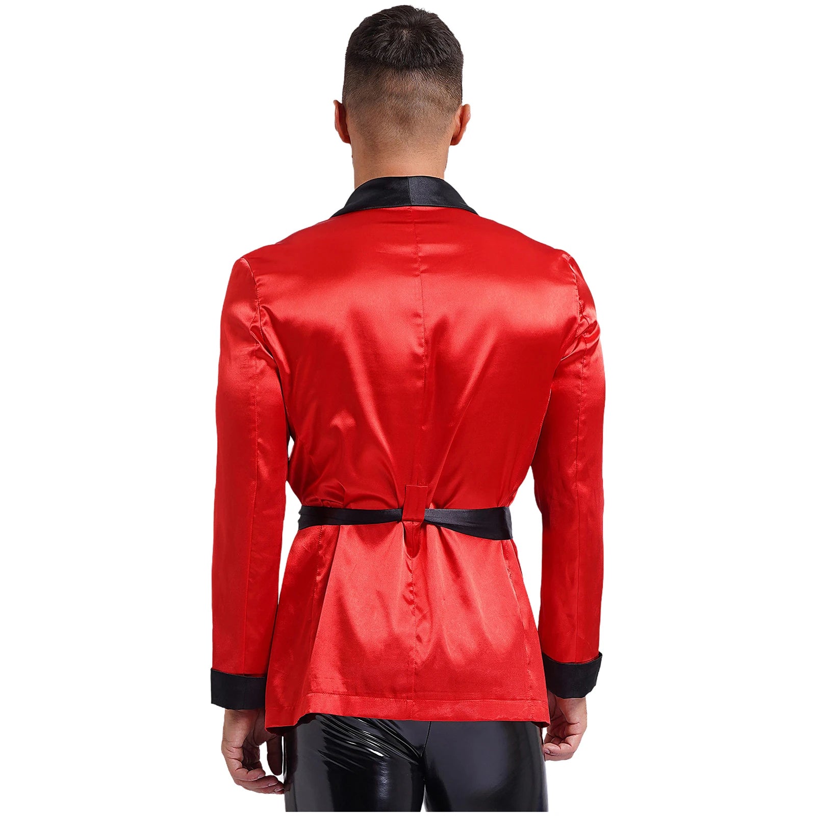 Mens Sleepwear Jacket Robe with Belt Pajamas Top Lapel Long Sleeve Side Pockets Bathrobe Nightwear/ Loungewear