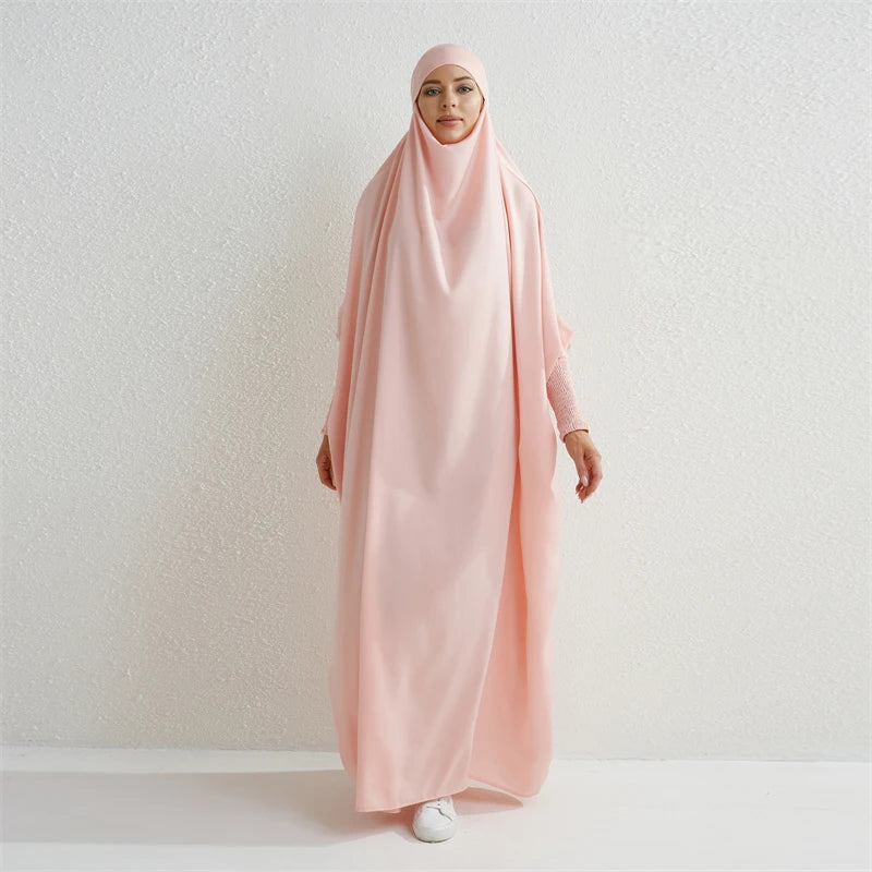 Abaya Hooded Smocking Sleeve One-piece Prayer Dress Women Jilbab  Clothing Dubai Saudi Black Robe Turkish Modesty