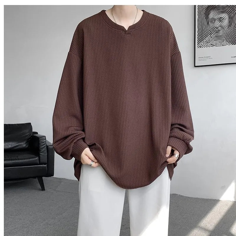High Quality Texture Long Sleeve T shirt For Men Spring Autumn Casual Mens T-shirts Male Tops Classic Clothes Men's T-Shirts