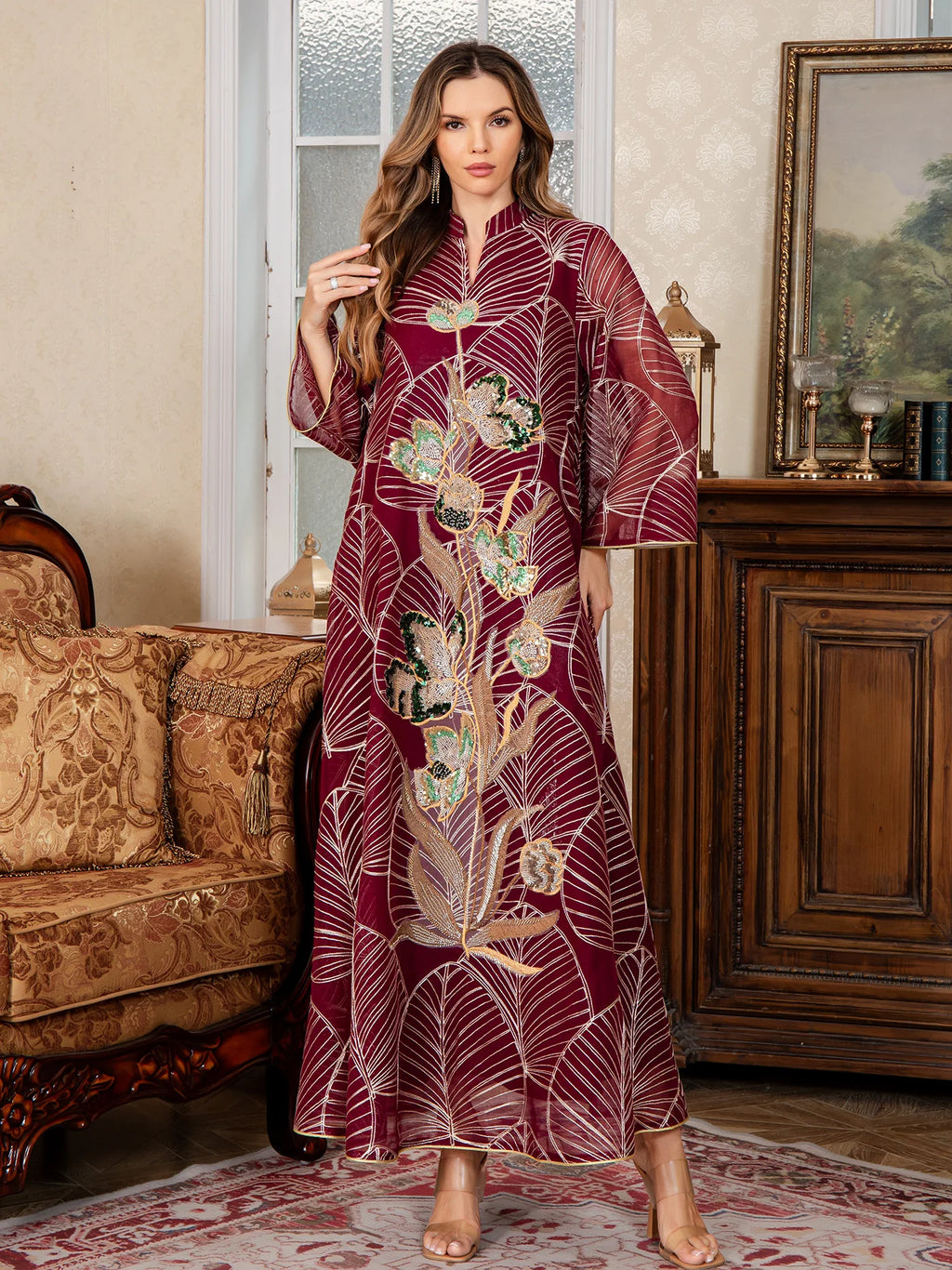 New Middle East Muslim Women's Robe Loose Fit Non-Stretch Fabric High-end Elegant Embroidered Lace Dubai dress Arab Dress Abaya