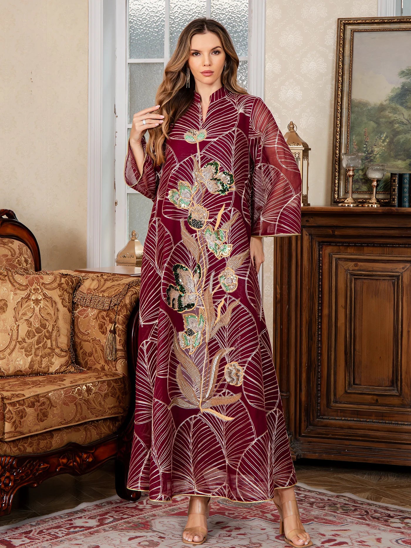 New Middle East Muslim Women's Robe Loose Fit Non-Stretch Fabric High-end Elegant Embroidered Lace Dubai dress Arab Dress Abaya
