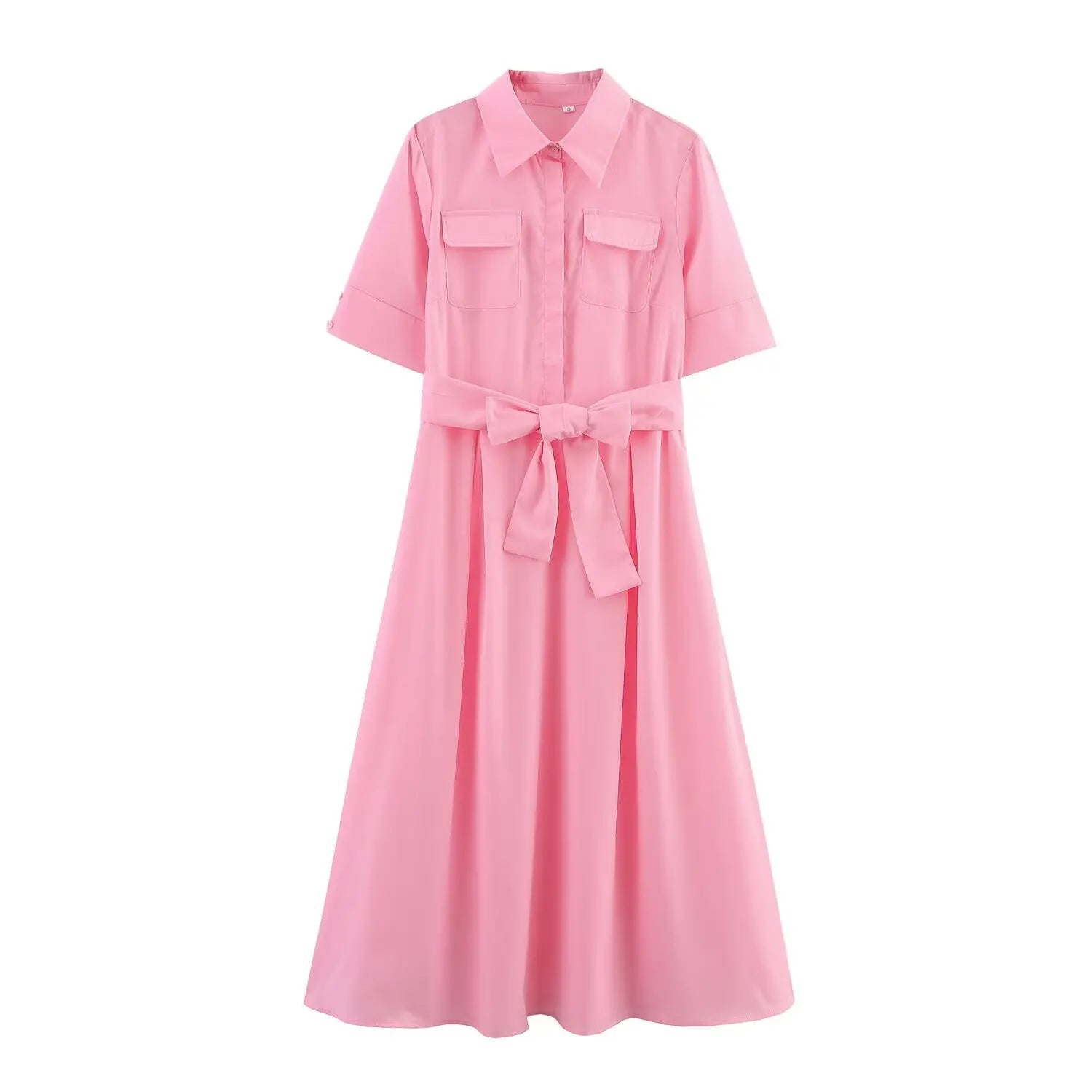 KONDALA Casual Chic Red Women Sashes Long Dress Women Pockets Short Sleeve Summer Dress Fashion 2025