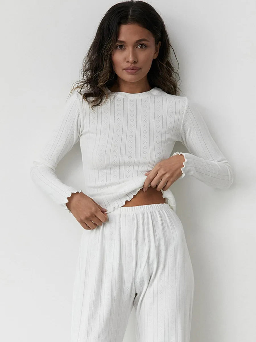 Mozuleva Love Jacquard Long Sleeved Pajamas Set Women's  Knitted Pants Comfortabl