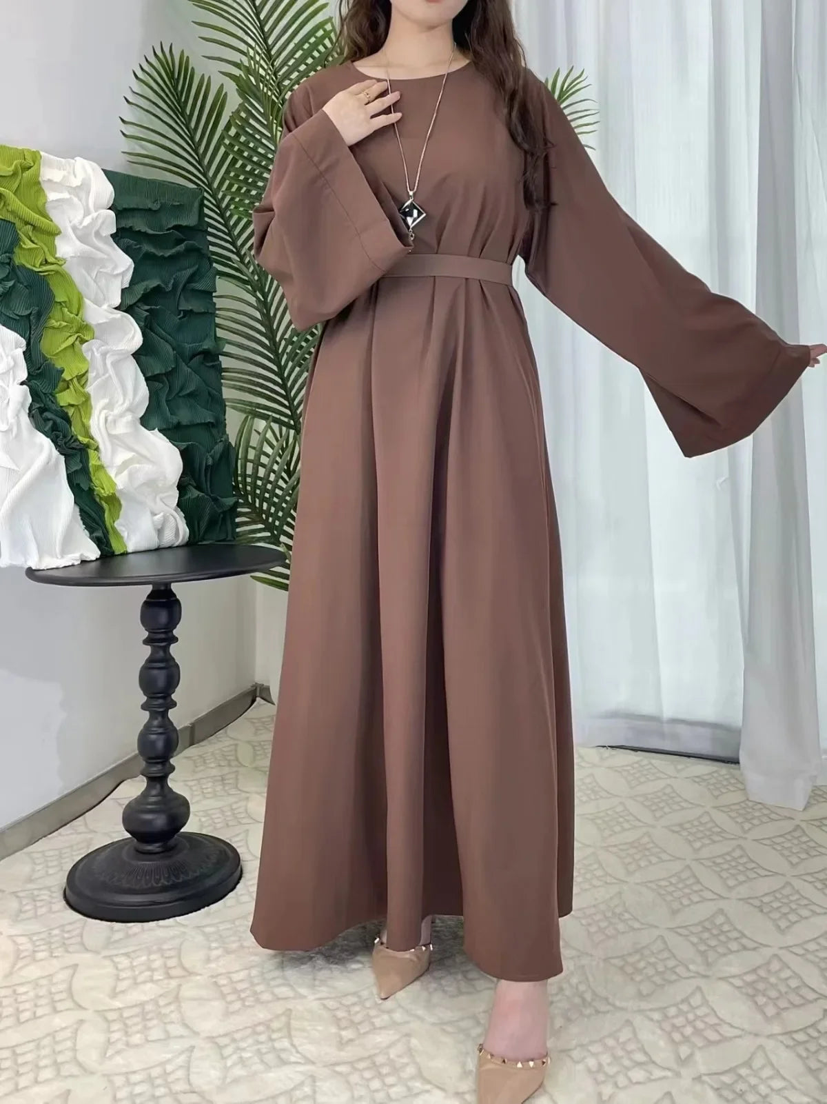 Abayas Women Kaftans Prayer Dress With Belt Full Sleeve  Clothing Robe  Dresses Women Jilbabs