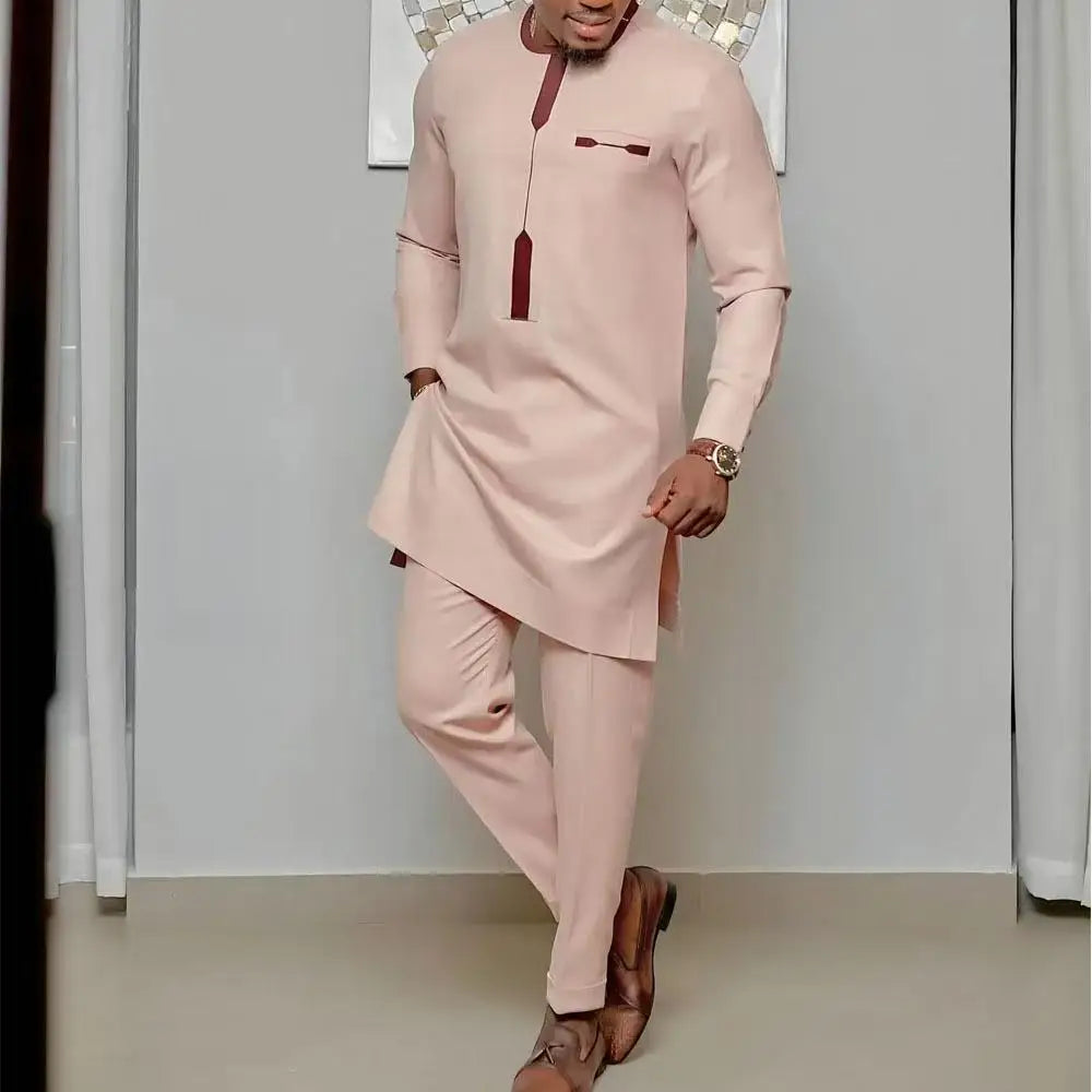 Mans Tracksuits Suits Set Kaftan Embroidered Long Sleeve Tops Pants 2Pcs Set Outfits Wedding Wear African Ethnic Casual Clothing