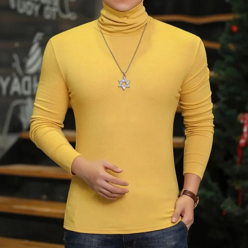 Fashion Men's Turtleneck T-Shirts Casual Autumn Winter High Collar New Slim Long Sleeve Stretch Model Undershirt Plus Size Tees