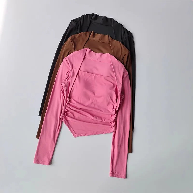 Women's High-End Fitness Yoga Suit Long Sleeved Fixed Cup Slim Fit Top - Optimal for Exercise And Workout