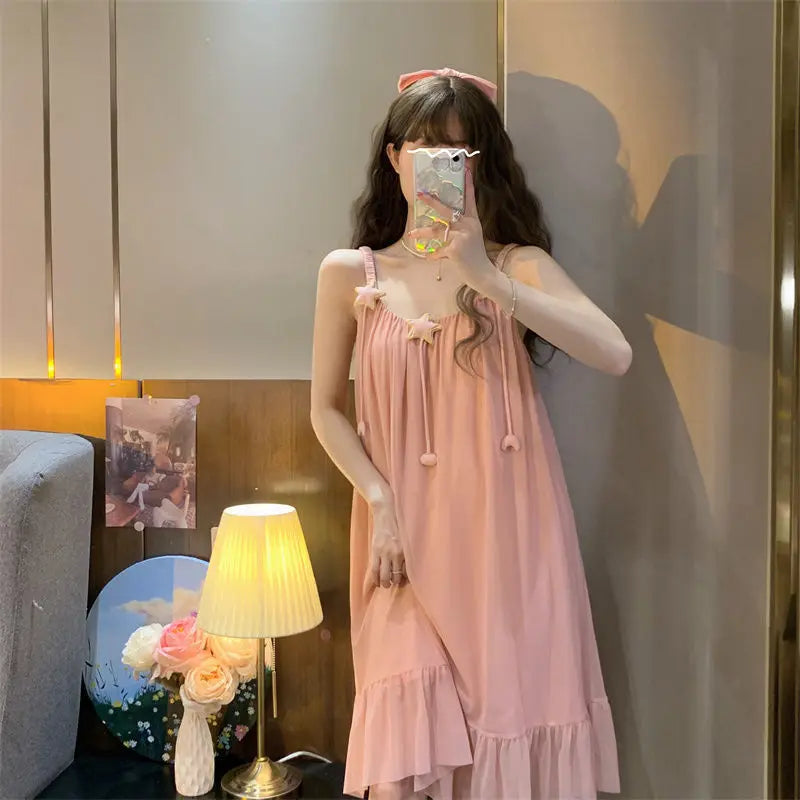 Sleepwear Women Nightwear Women's Sweet New Summer Long-sleeved Lace Home Clothes Night Gown Sleep Dress