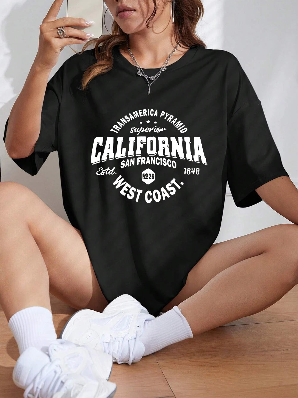 Women's T shirts California West Coast San Francisco Letter Printing  O-Neck Soft Casual