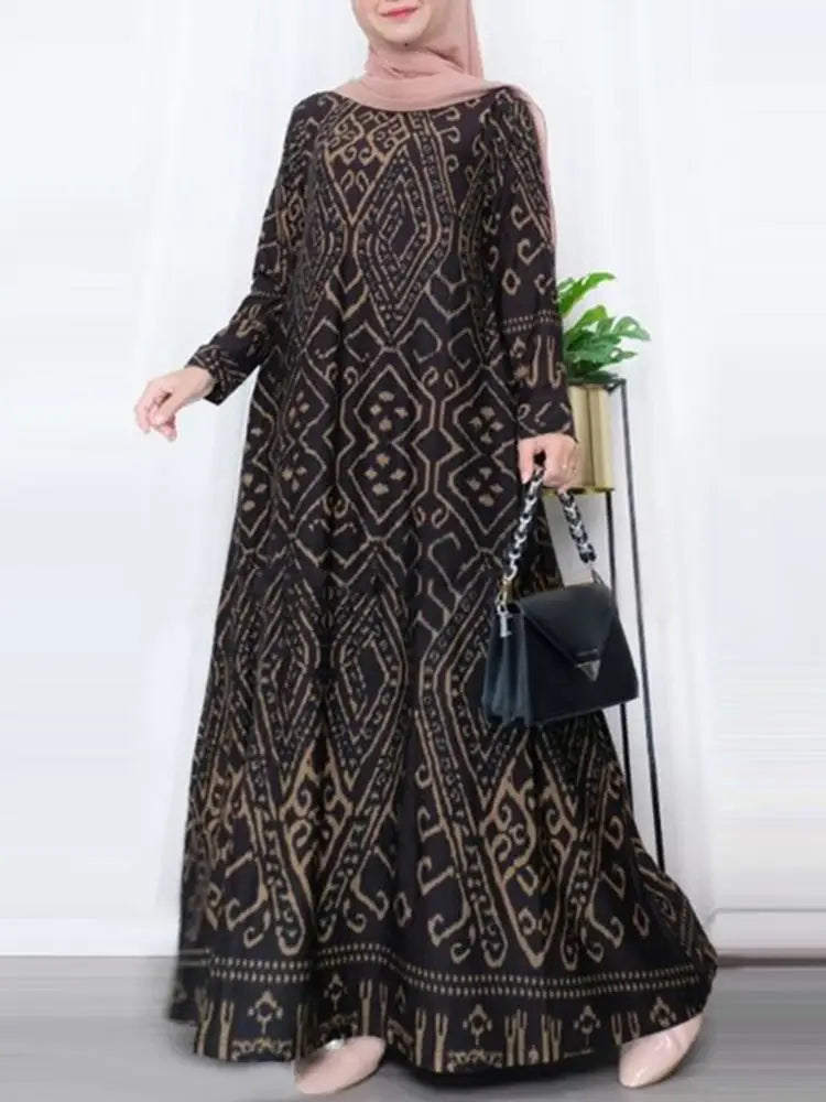 ZANZEA Vintage Printing Maxi Dress Casual Bohemian  Long Sleeve Elegant Women Loose Long Robe