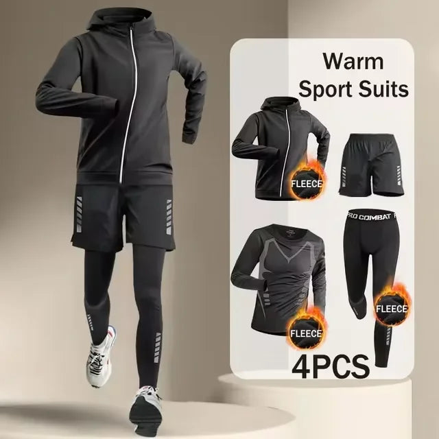 New Men's Hot Korean Sports Suit 2-4pcs Running Set Jogging Basket Underwear Tights Sports Clothing Gym Fitness Suit Clothing