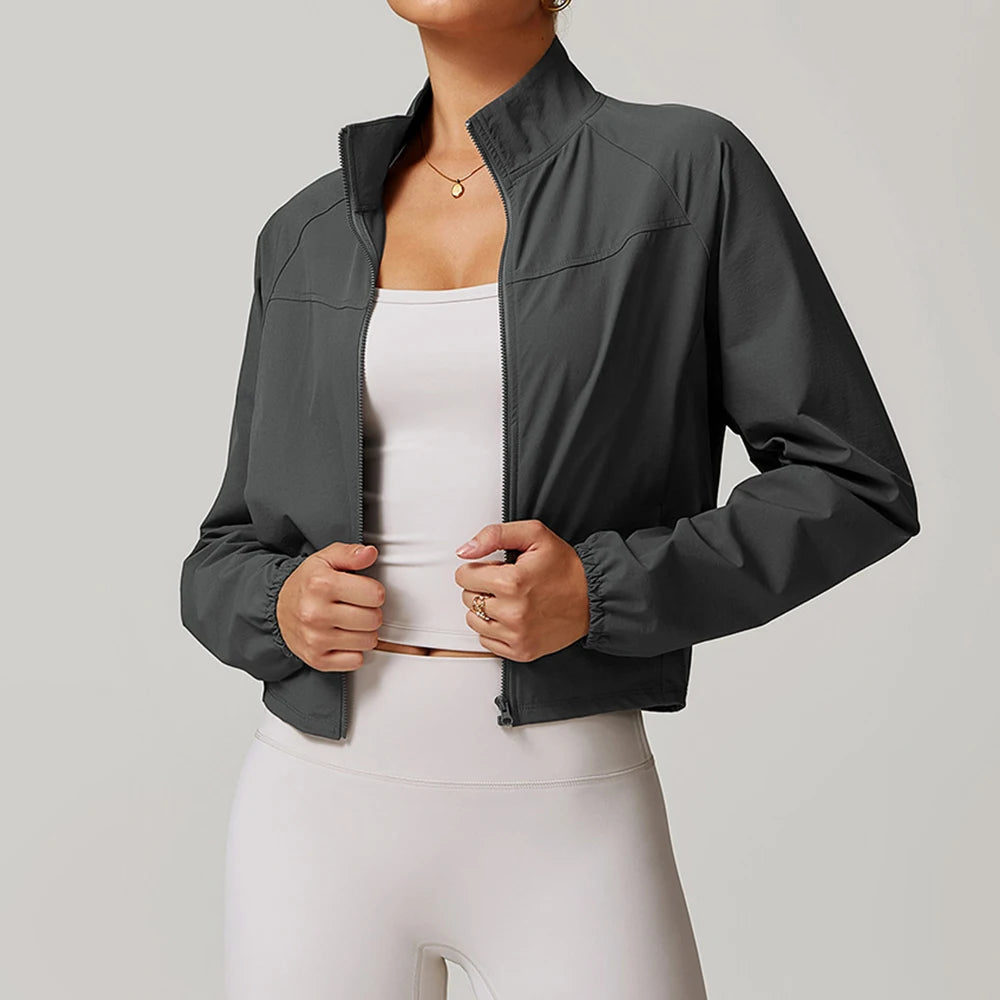 Women's Jacket Long Sleeved Outdoor Fitness Coat Yoga Crop Tops Gym Clothes Sports Tops Jacket