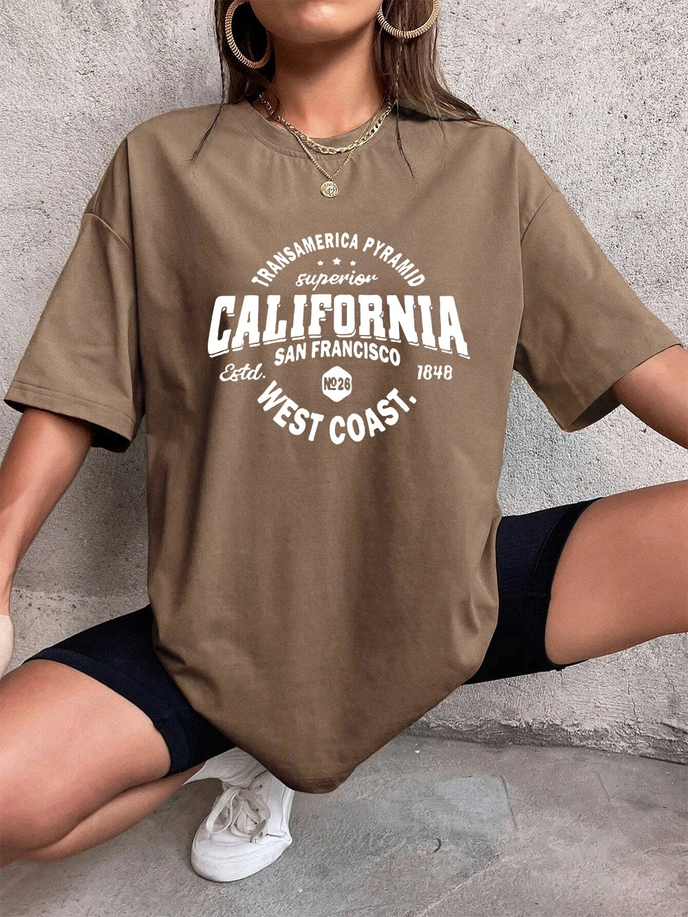 Women's T shirts California West Coast San Francisco Letter Printing  O-Neck Soft Casual