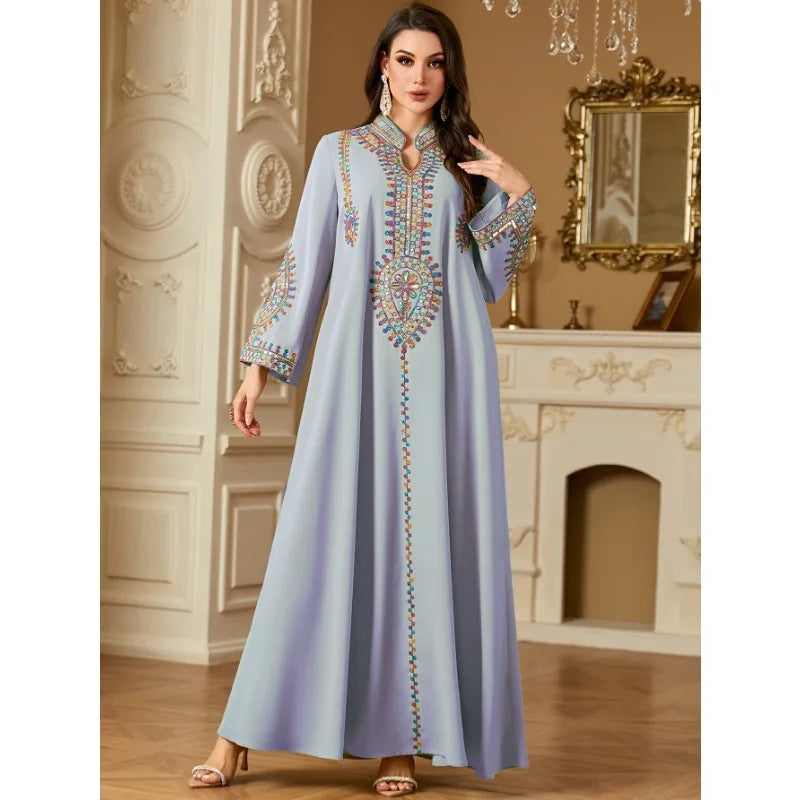 2025 Ramadan  Women Embroidery Long Dress Gulf Jalabiya Abaya Eid Djellaba Vestidos
