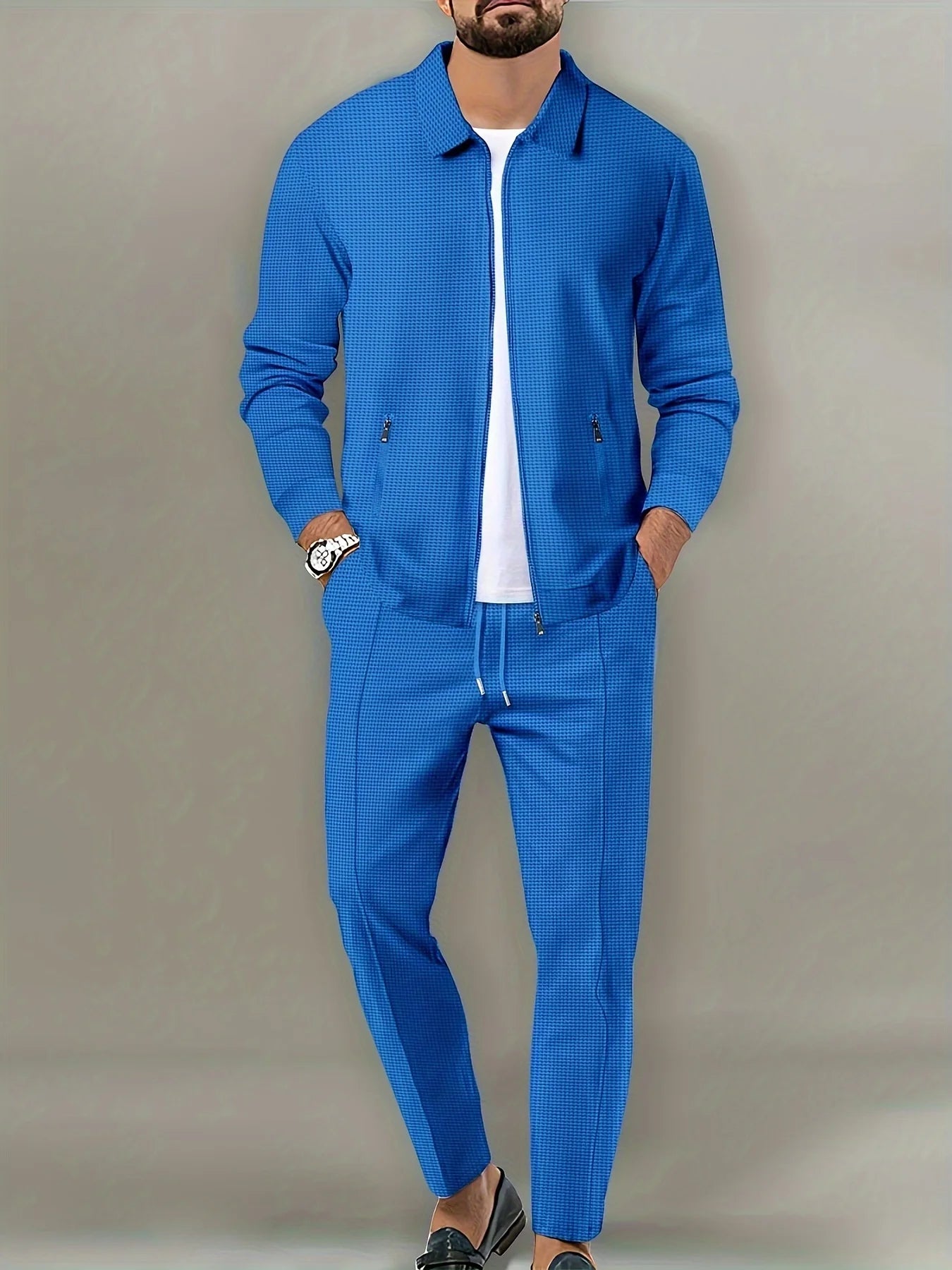 Men's Slim Fit ZipperPocket,Sportswear,Jacket Set, Long Pants, Elegant, two-Piece Set