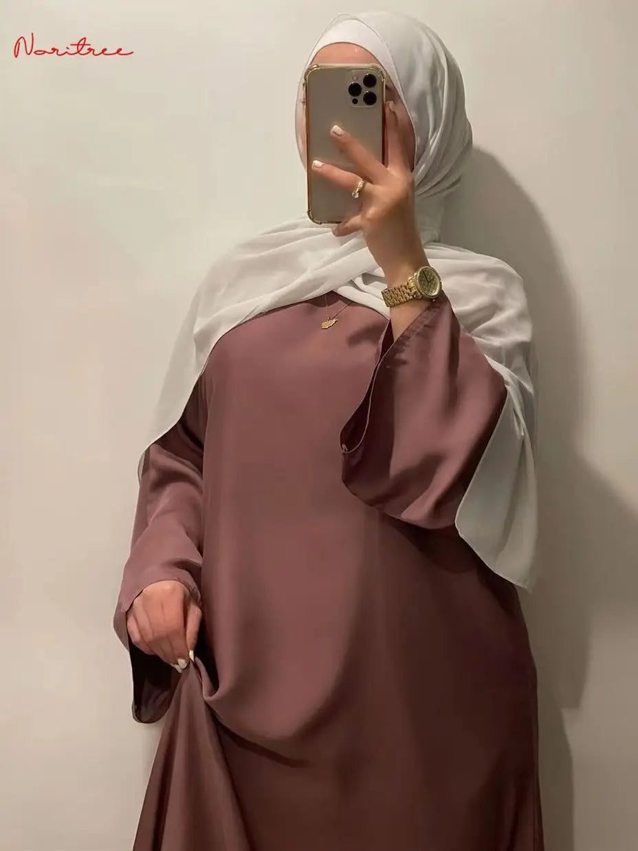 Fashion Sliky  Dress Dubai Full Length Flare Sleeved Soft Abaya 2025