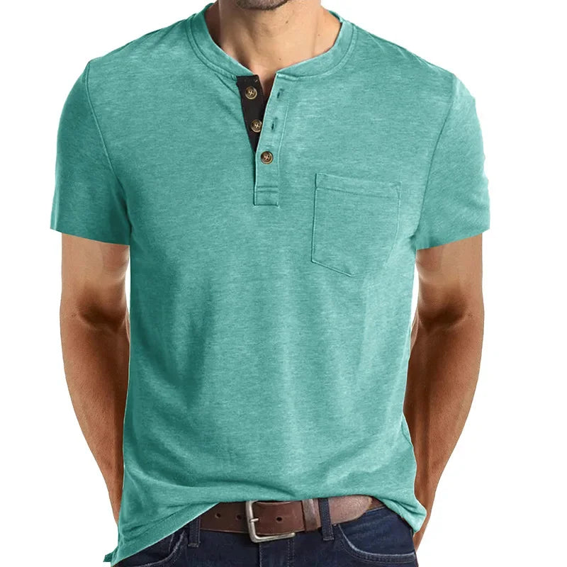 Men's T-Shirt Henley Collar Design Slim