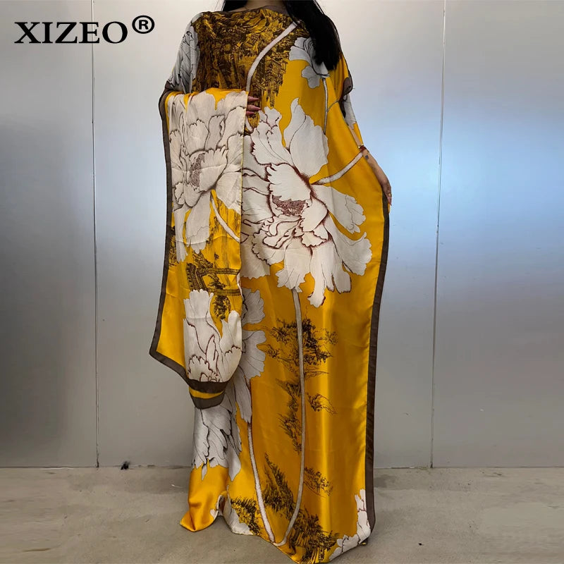 XIZEO muslim african dresses for woman dubai abaya Crew Neck Wave dot print Kaftan Dress, Elegant Maxi Length Dress, maxi dress