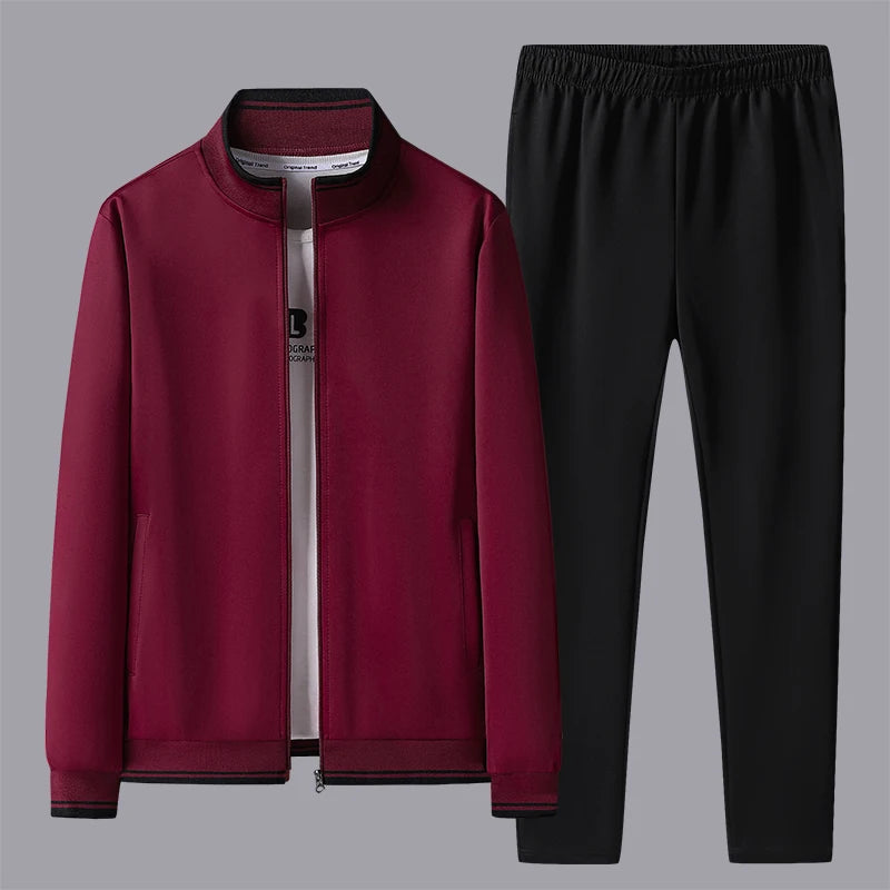 Men's Sports Suit Casual Outdoor Solid Color Versatile Stand Up Collar Top Jacket Gray Plus Size Middle-aged Men Clothing L-5XL