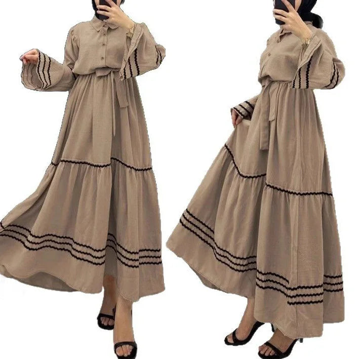 Dresses  Women Spring New Product Turn-down Collar Casual Abayas Elegant Saudi Camel Clothing
