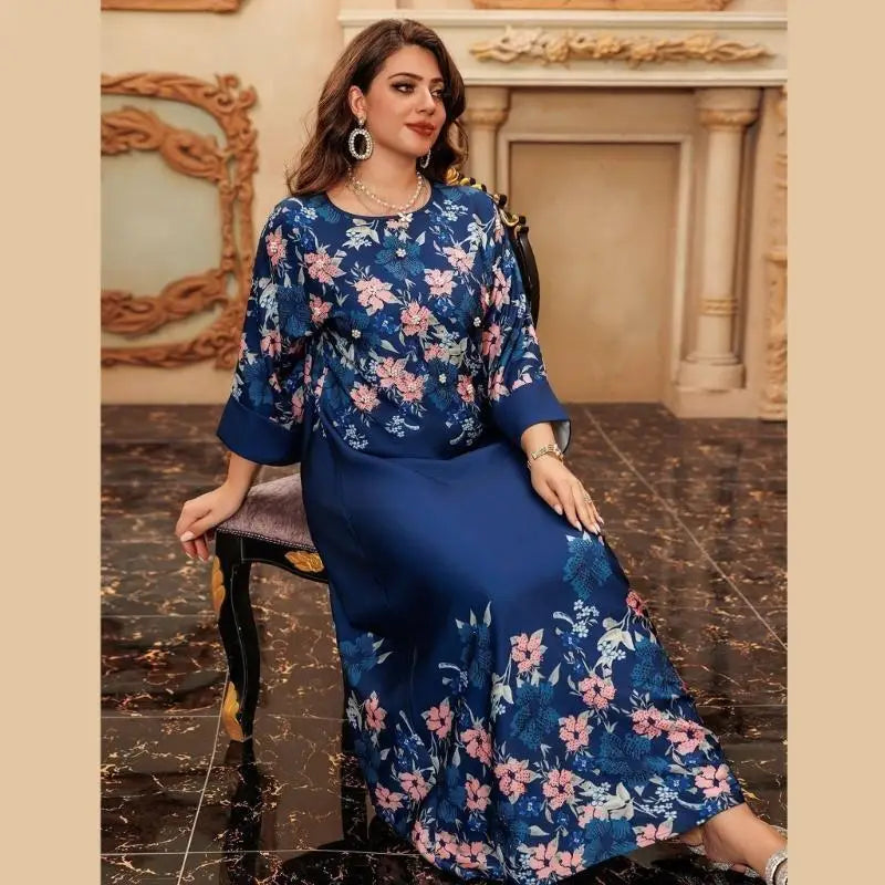 Women Kaftan Dress Flower Print Islamic Kaftan Dress Middle Eastern Robe Dress