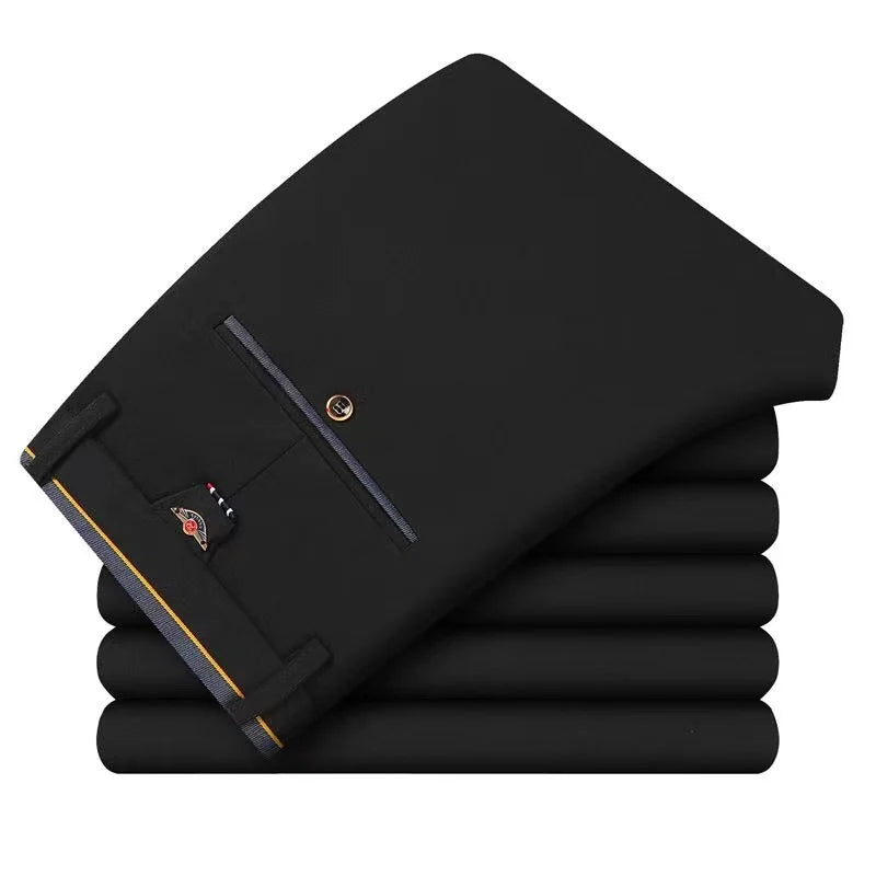High Stretch Men's Dress Pants High Waist Elastic Formal Suit Pants  Classic Casual Trousers Slim Fit