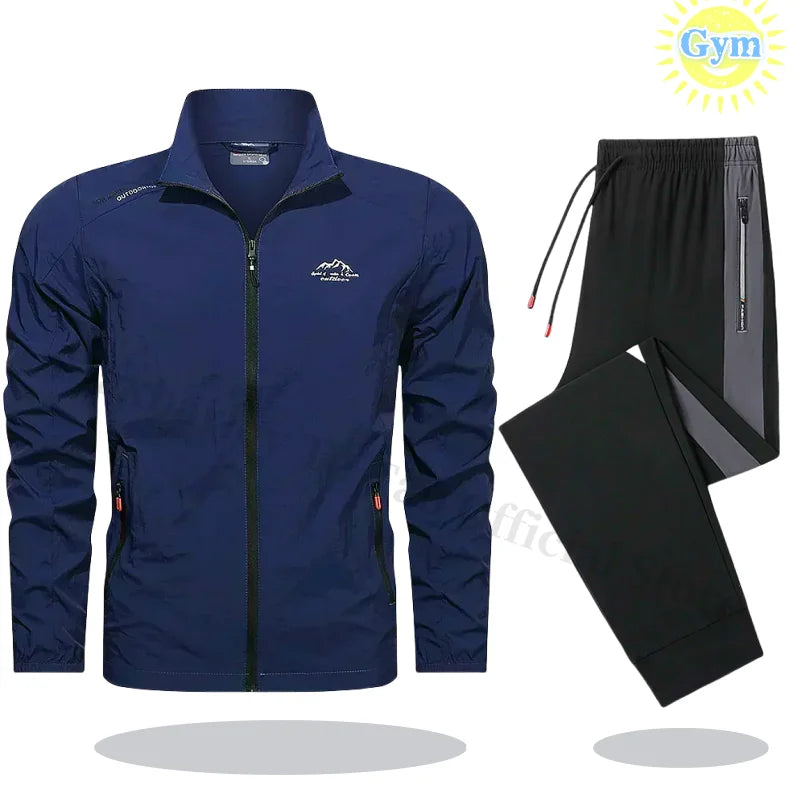 2025 Men's Sportswear Spring Summer Tracksuit 2 Piece Sets Sports Suit Sun Jacket+Pant Running Set Male Gym Exercise Clothing