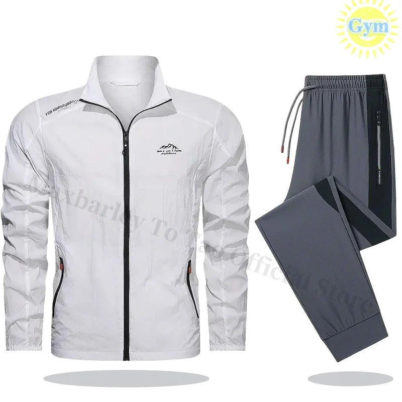 2025 Men's Sportswear Spring Summer Tracksuit 2 Piece Sets Sports Suit Sun Jacket+Pant Running Set Male Gym Exercise Clothing
