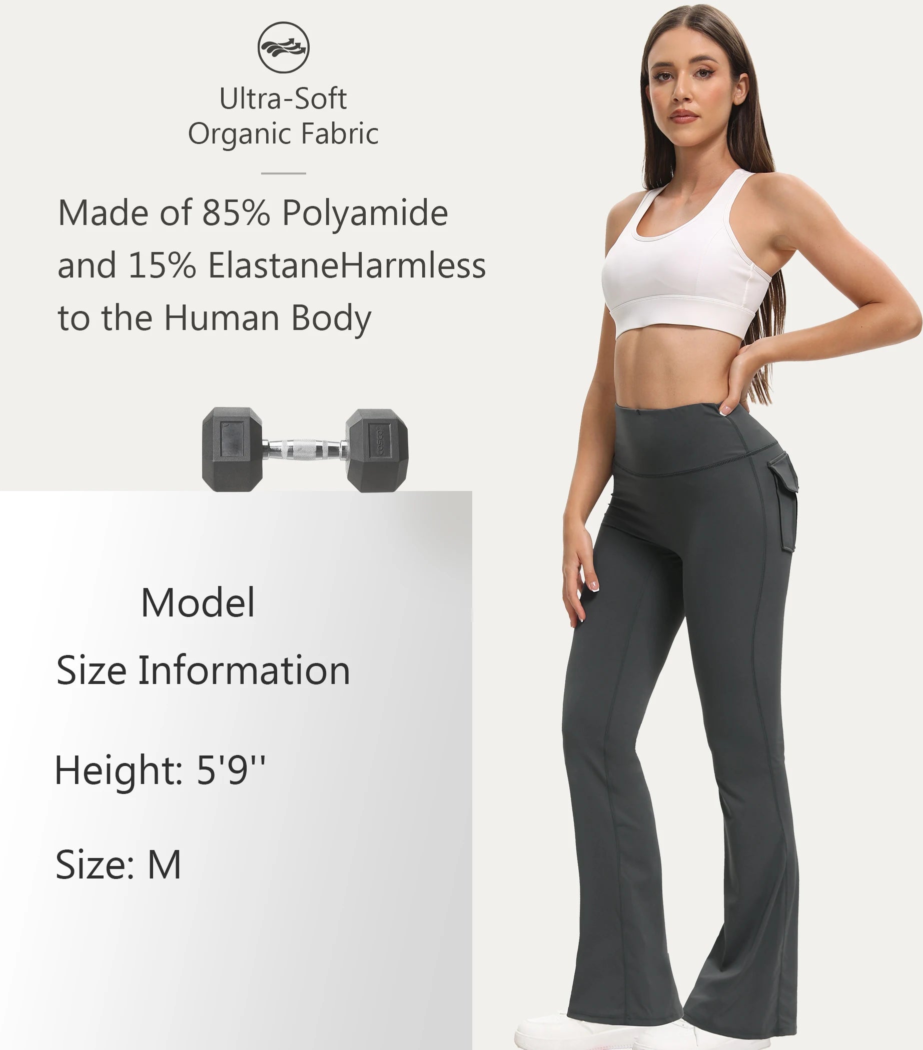 Women's High Waisted  Pants with Pockets Tummy Control Bootcut Leggings for Gym Fitness Casual Wear