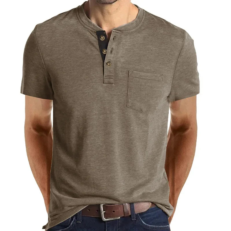 Men's T-Shirt Henley Collar Design Slim