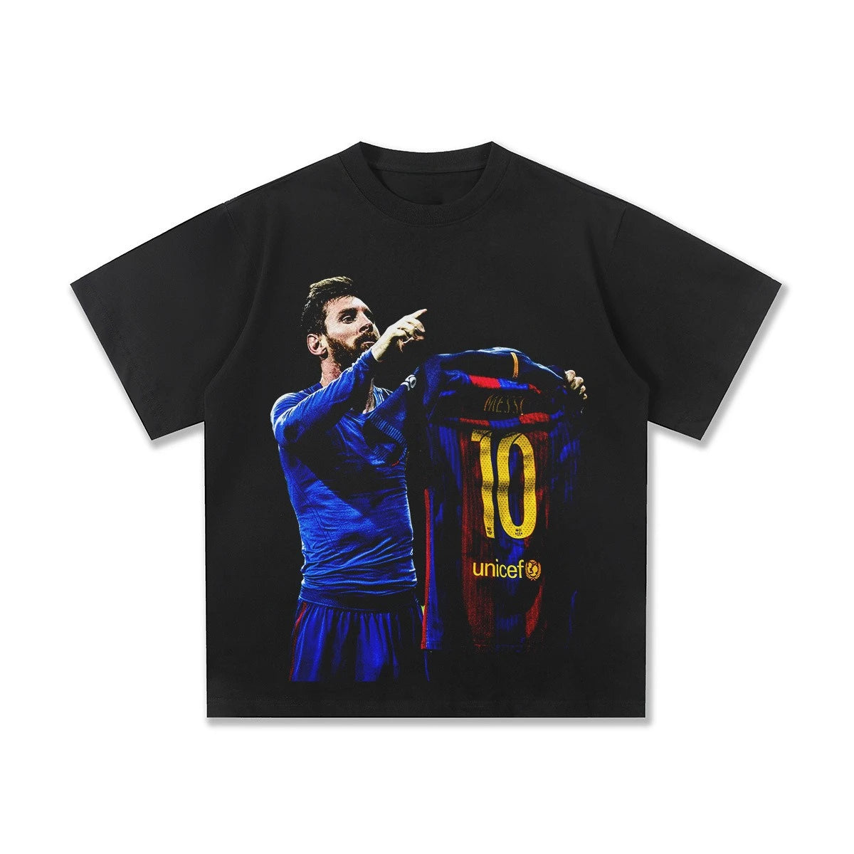 2025 Lionel Messi Barcelona American Football Vintage Print Loose Fashion Brand Personality Cotton Short Sleeve T-shirt