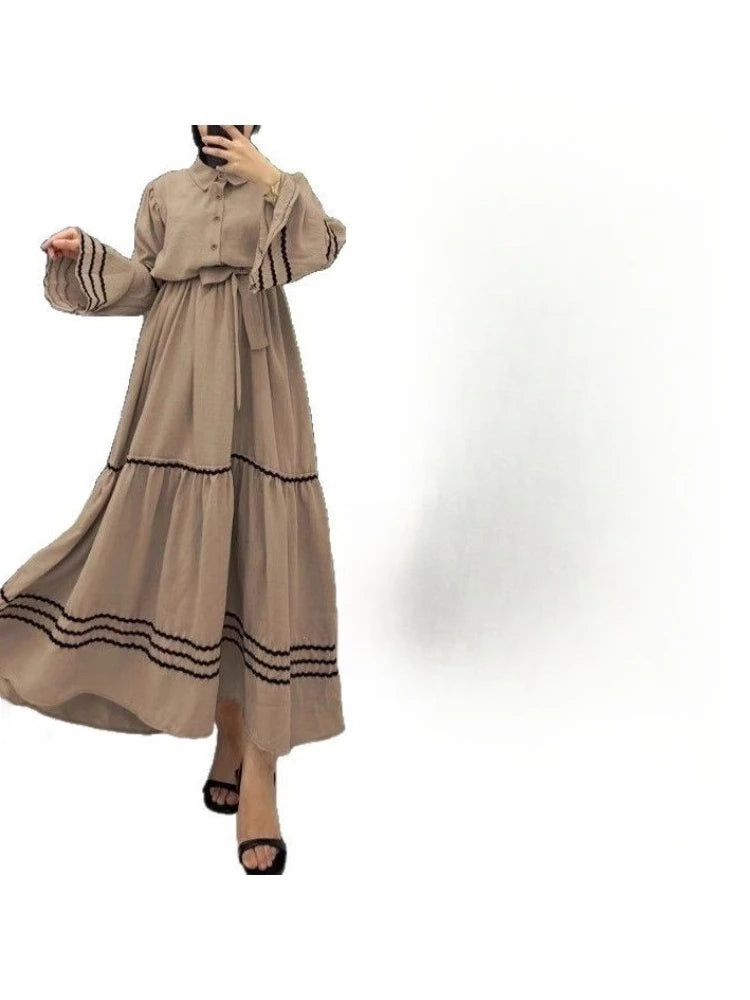 Dresses  Women Spring New Product Turn-down Collar Casual Abayas Elegant Saudi Camel Clothing