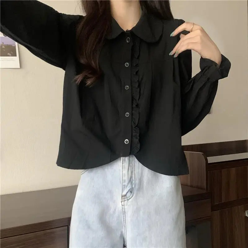 Women's T shirts Collar Age-reducing Long-sleeved