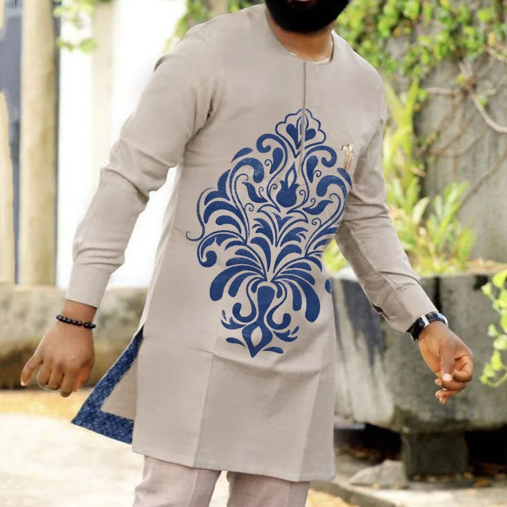 Mans Tracksuits Suits Set Kaftan Embroidered Long Sleeve Tops Pants 2Pcs Set Outfits Wedding Wear African Ethnic Casual Clothing
