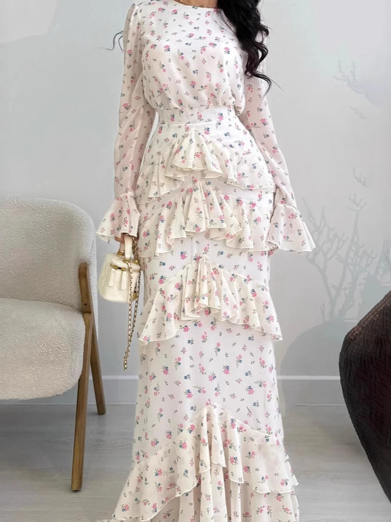 Eid Party Dress for Women Muslim Floral Sweet Abaya Jalabiya Ramadan Long Dresses Vestidos Largos Kaftan Arab Long Robe 2025