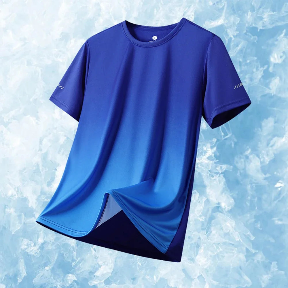 Sale Men's Sports T-Shirts Gradient Quick Drying Elastic Breathable Short Sleeve Summer Casual Loose Clothing Tops Running Sportswear