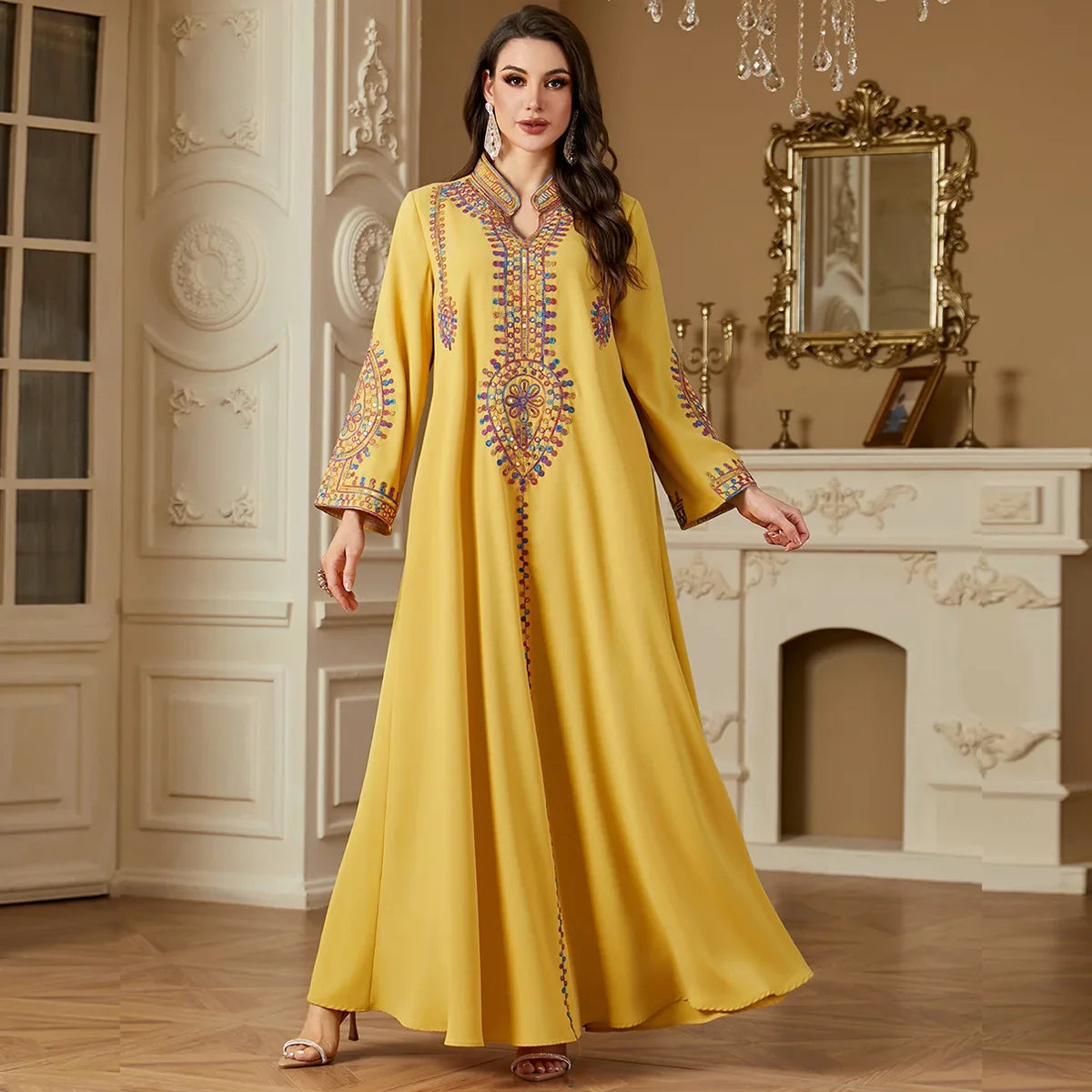 2025 Ramadan  Women Embroidery Long Dress Gulf Jalabiya Abaya Eid Djellaba Vestidos